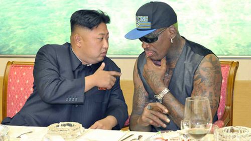 Kim Jong-un and Dennis Rodman determine who sings the girl's part in 'Don't Go Breaking My Heart'. (AAP)