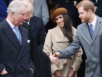 Harry and Meghan (with Prince Charles) at church in 2017