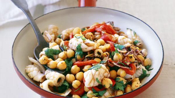 Pan-fried baby cuttlefish and chickpeas with za'atar