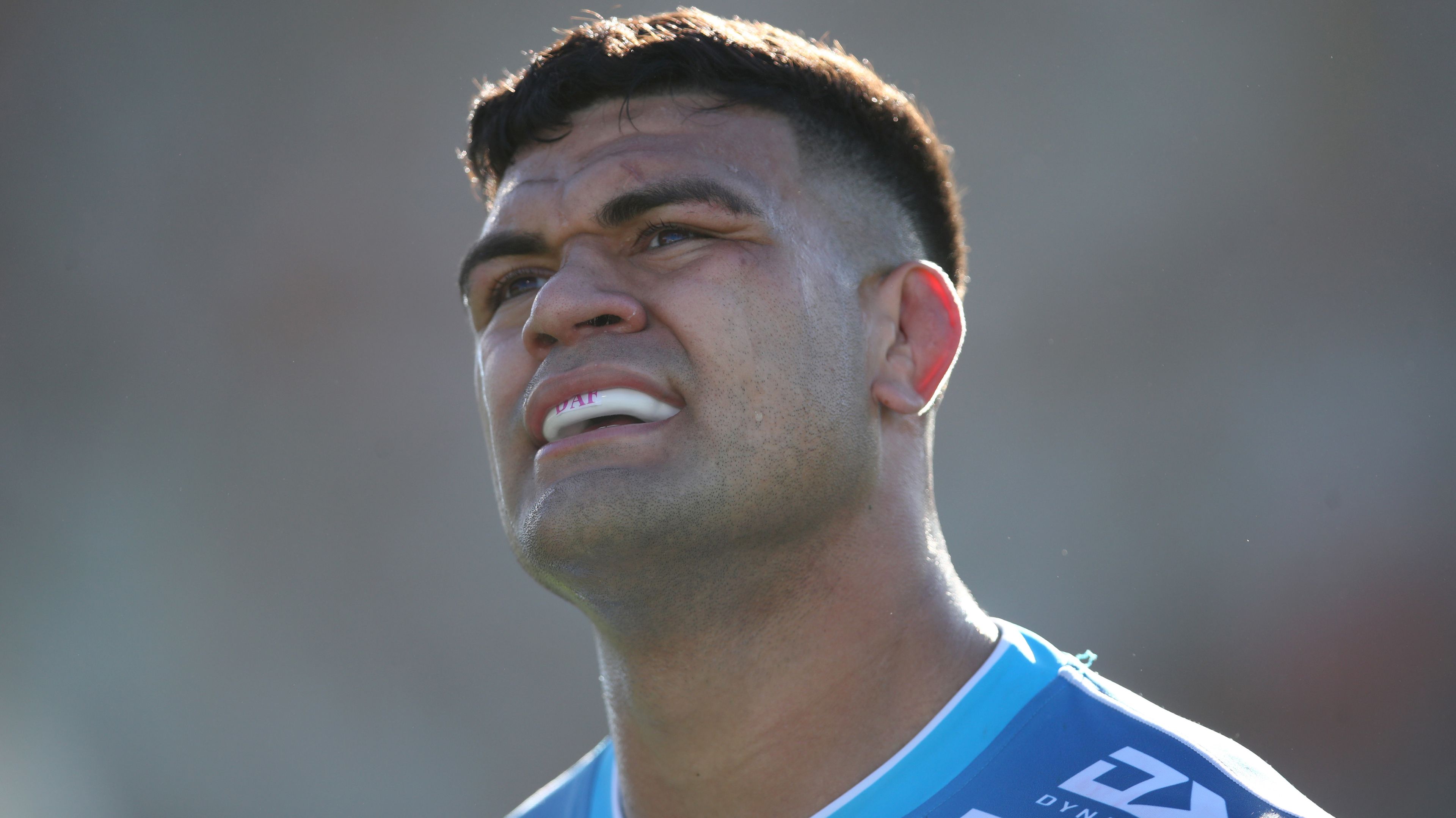 WOLLONGONG, AUSTRALIA - AUGUST 21: David Fifita of the Titans looks on during the round 23 NRL match between the St George Illawarra Dragons and the Gold Coast Titans at WIN Stadium on August 21, 2022 in Wollongong, Australia. (Photo by Jason McCawley/Getty Images)
