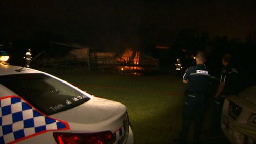 Old demountable at AFL field destroyed after suspicious blaze in Brisbane’s north