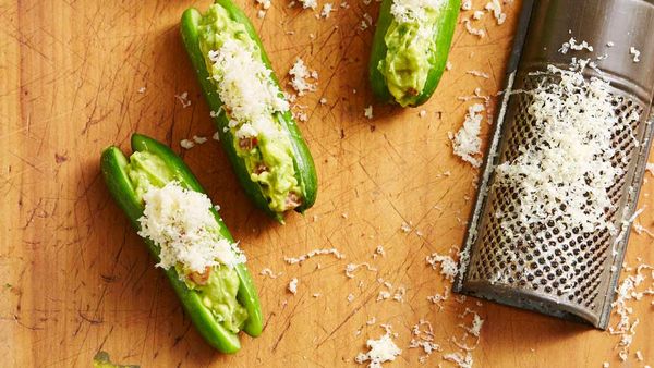 Lunch box guacamole baby cucumber boats recipe by Australian Qukes