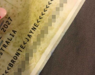 Bronte Gossling's mould-affected passport