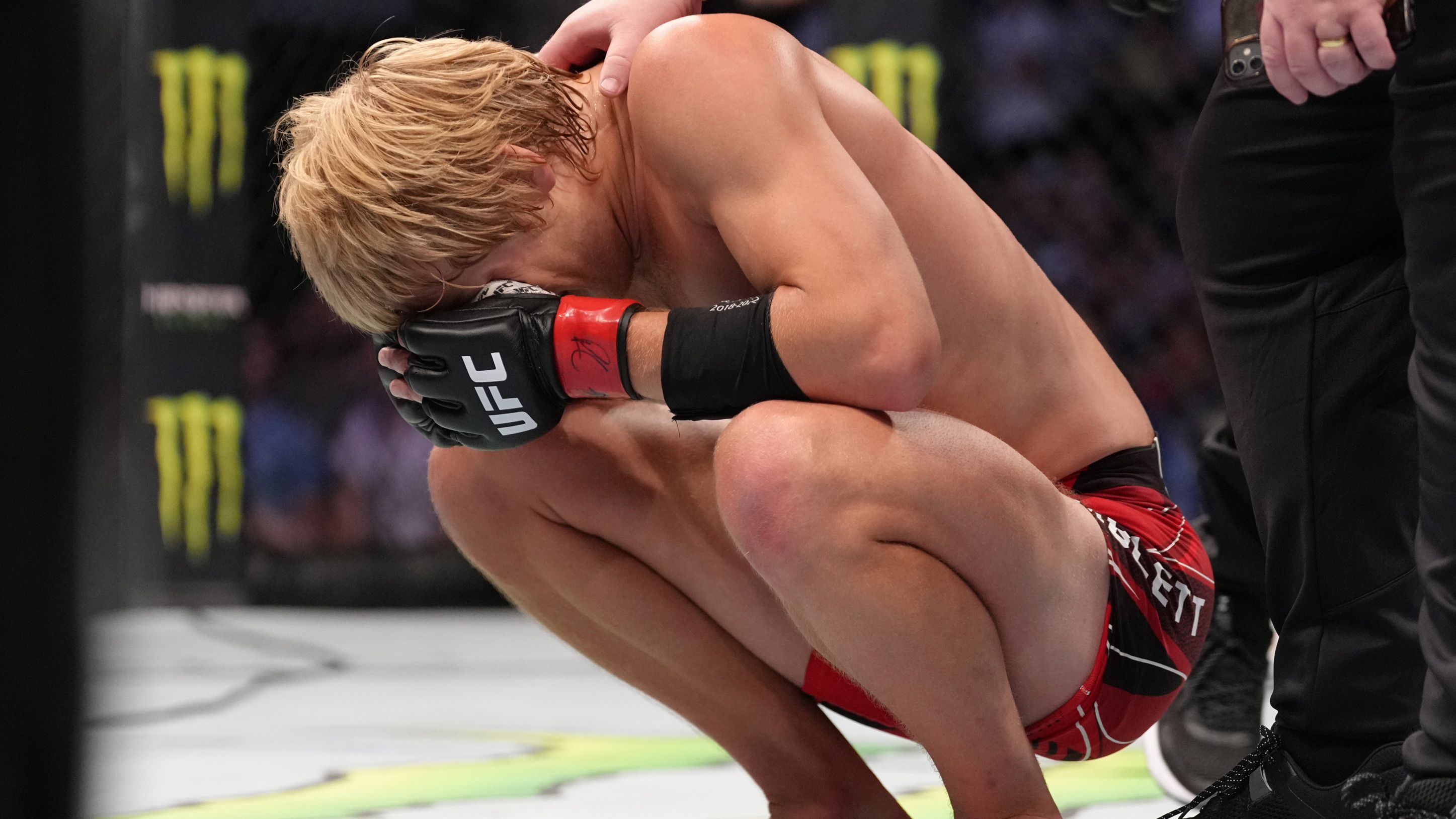 Paddy Pimblett celebrates after his victory over Jordan Leavitt in a lightweight fight at the UFC Fight Night 208.