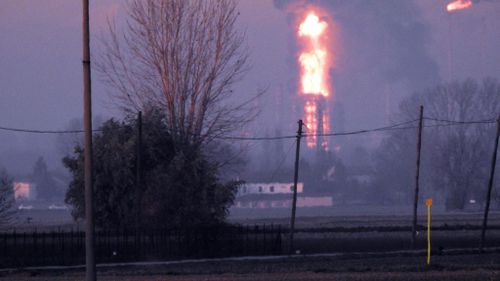 A fire erupted in a refinery in northern Italy. (AAP)