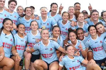 The NSW Waratahs celebrate victory following the Super Rugby Women&#x27;s grand final match against the Fijian Drua at Ballymore Stadium.