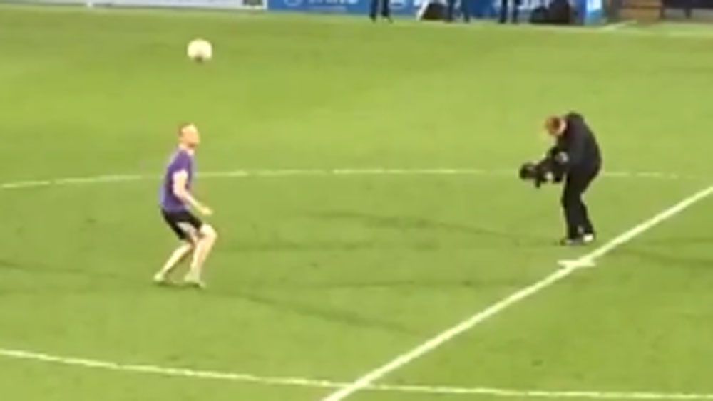Football fan performs world's worst juggling show