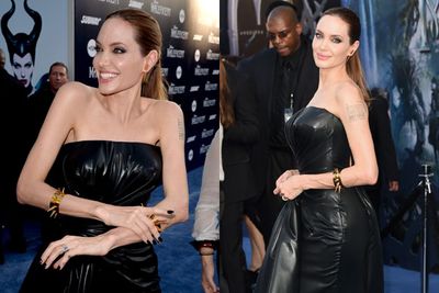 Bin bag alert! Angelina Jolie wears bizarre black latex gown to Maleficent  world premiere