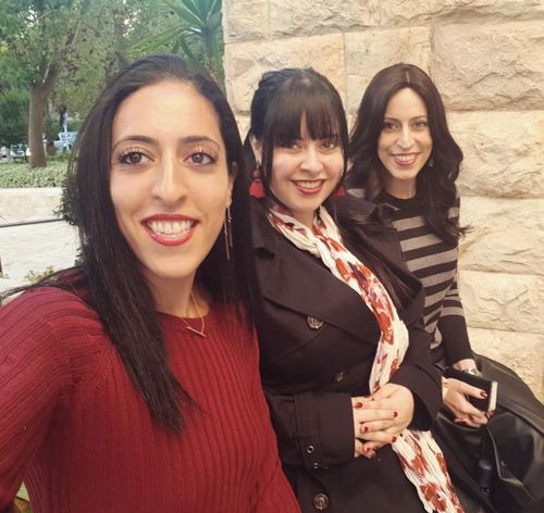 Dassi Erlich (centre) with her sisters Elly Sapper (left) and Nicole Meyer (right) who were allegedly abused by Malka Leifer.
