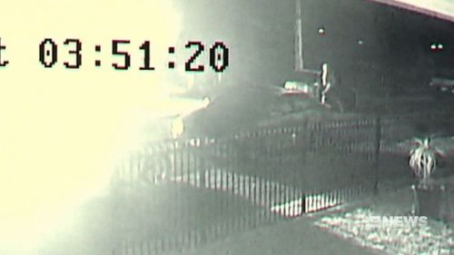 A massive fire ball outside the women's house was captured by a neighbour's CCTV.