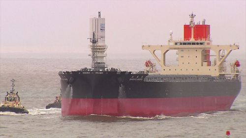 First partly wind-powered bulk carrier travels to Newcastle.