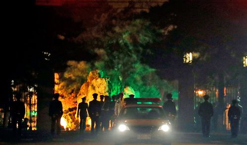 A convoy under heavy security is seen passing into the Diaoyutai State Guesthouse in Beijing where top North Korean leaders have stayed on previous trips to Beijing, China. (AP).