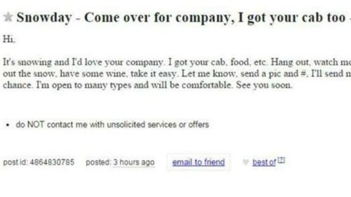 Lonely New Yorkers use Craigslist to find romantic 'blizzard buddies'