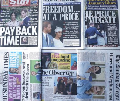 The front pages of Londons Sunday newspapers are displayed in London, Sunday, Jan. 19, 2020.(AP Photo/Frank Augstein)