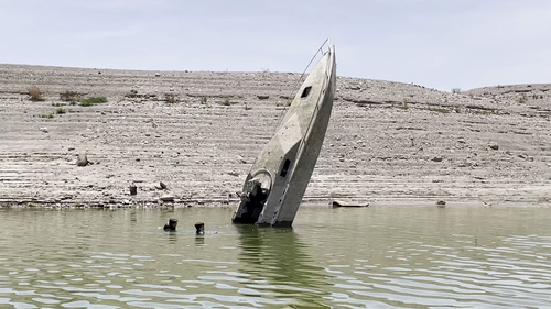 The receding waters of Lake Mead have exposed three bodies and a number of sunken boats amid a megadrought in the Western US.