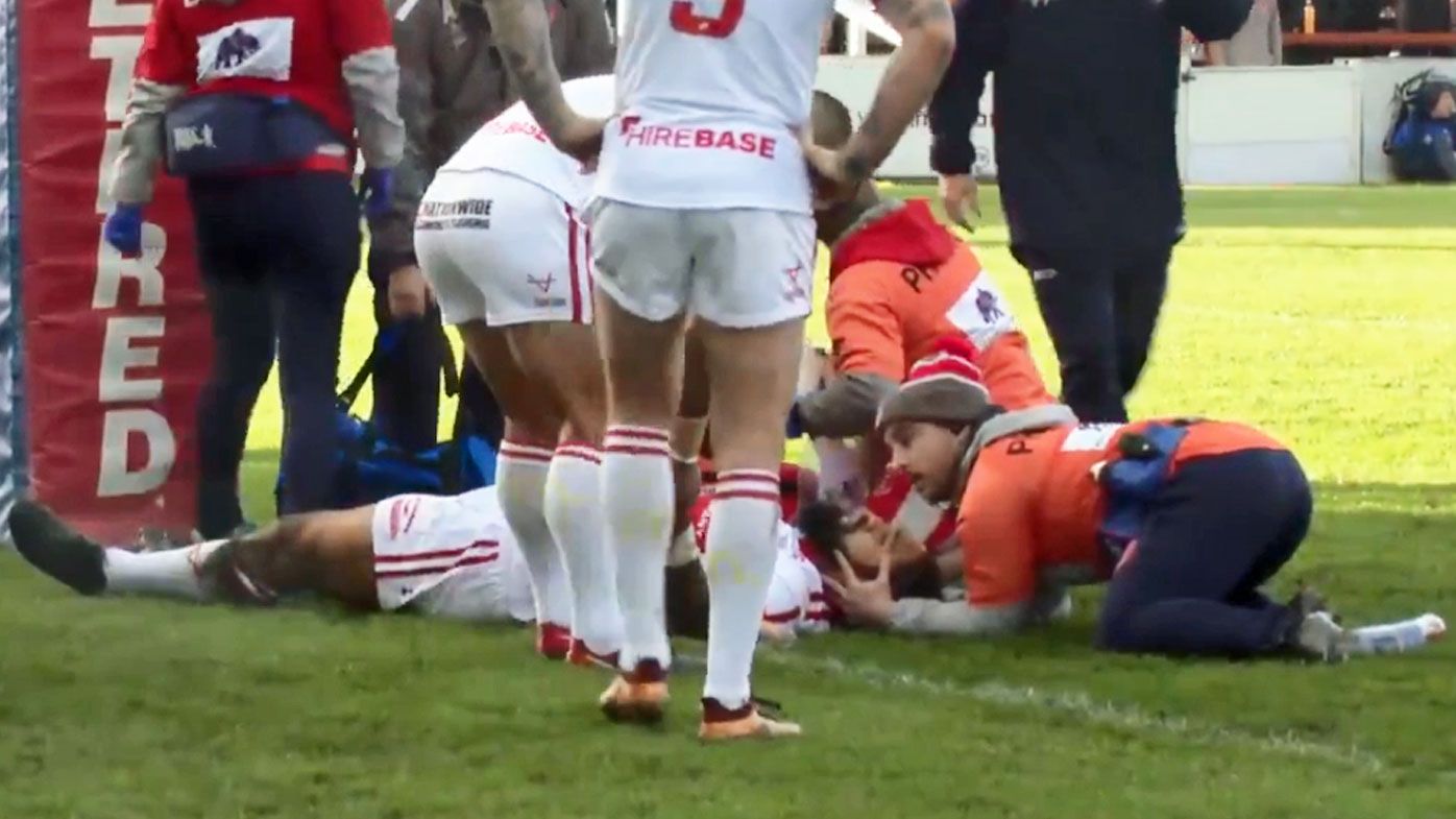 Mose Masoe is treated after an awkward tackle in a pre-season friendly
