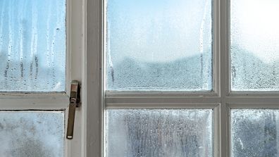 Windows of a house with condensation in winter