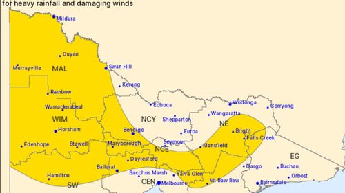 ﻿Parts of Victoria have been issued a Severe Weather warning, with heavy rainfall, flooding and damaging winds expected 