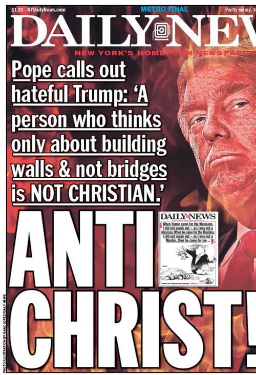 US newspaper depicts Donald Trump as ‘antichrist’ after Pope declared him ‘not Christian’ 