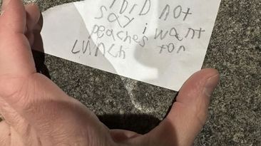 Note from child about peaches in lunchbox shared on Reddit