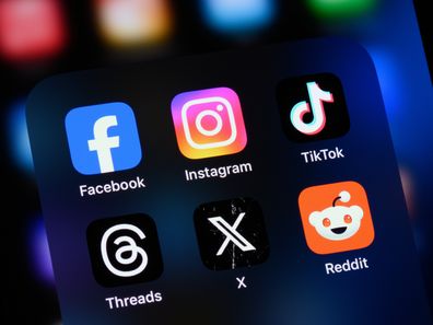 Toronto, Canada - August 22, 2024: Popular social media apps on an Apple iPhone: Facebook, Instagram, TikTok, Threads,
