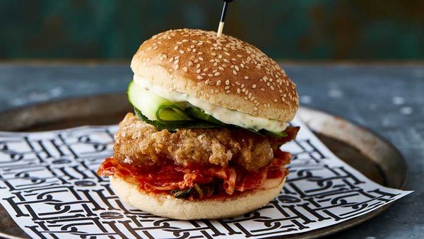 Bar Luca's gluten free lil' kimchi chicken burger