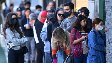 A Centrelink queue in Melbourne.