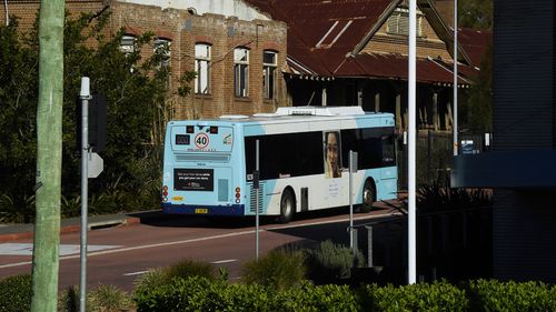 A bus enters the Leichhardt bus depot. Public bus transport is being impacted after two COVID-19 cases were detected at the Leichhardt Depot. Leichhardt, NSW. 12th August, 2021. Photo: Kate Geraghty