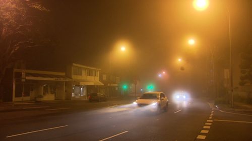 The fog also reduced visibility on roads across Sydney. (9NEWS)