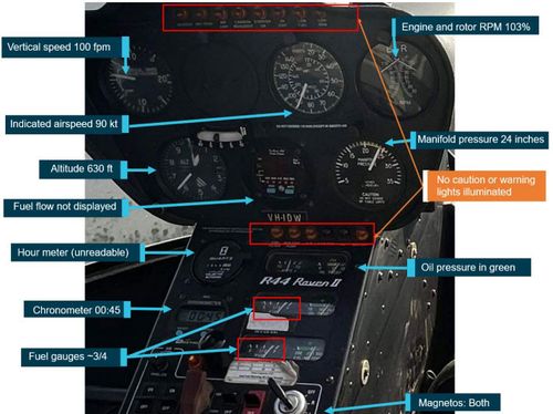 A mid-flight photo of the helicopter's control panel before the Outback Wrangler crash in the NT.