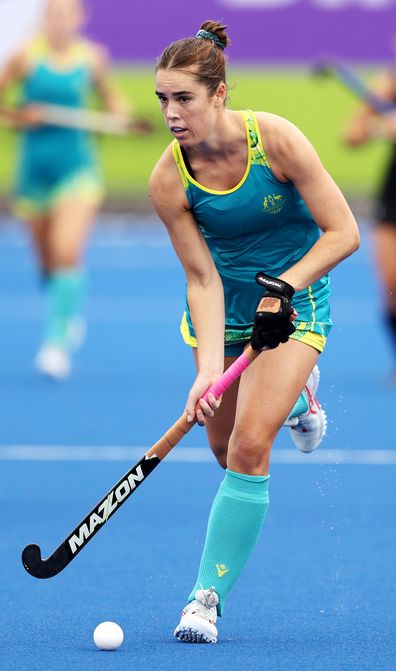BIRMINGHAM, ENGLAND - AUGUST 02: Grace Stewart of Team Australia competes during Women's Hockey - Pool B match between New Zealand and Australia on day five of the Birmingham 2022 Commonwealth Games at University of Birmingham Hockey & Squash Centre on August 02, 2022 on the Birmingham, England.  (Photo by Robert Cianflone/Getty Images)