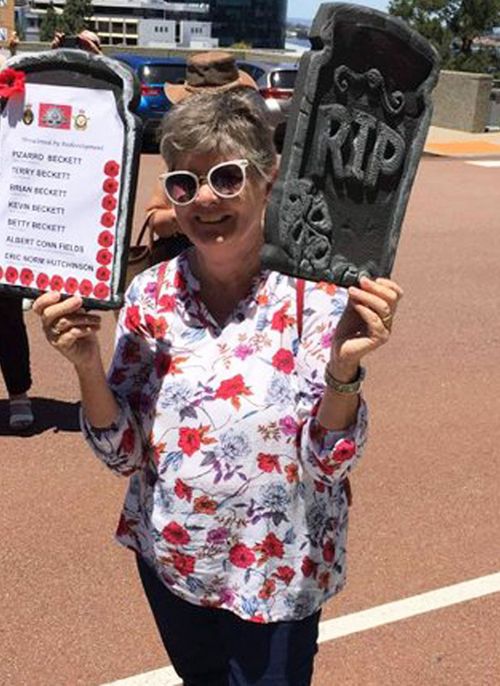 Linda Chapman, pictured at a rally protesting the renewal program at Karrakatta Cemetery.