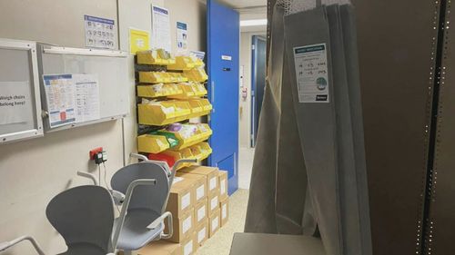 The 61-year-old patient said he spent a night in a store room turned patient care area at Flinders Medical Centre while suffering a bacterial ear infection.