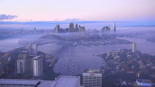 Like a second city above the clouds, Sydney skyscrapers poked through the heavy fog that blanketed the city. 