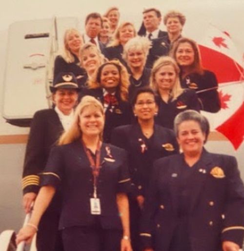 Victorian woman Marian Bradley, bottom left, was stranded in a tiny Canadian town after 9/11.