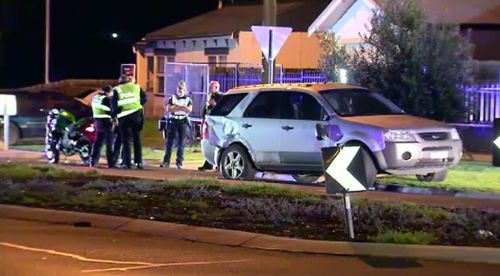 A motorbike and a car crashed in Melton South. (9NEWS)