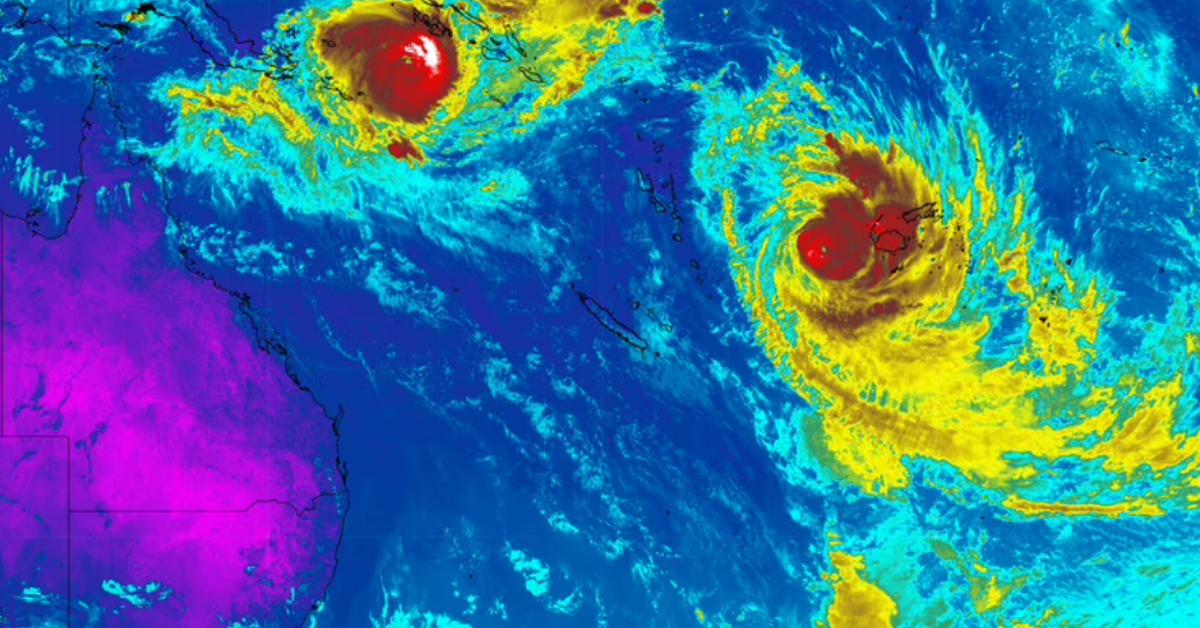 Twin cyclones forming off the Australian coast