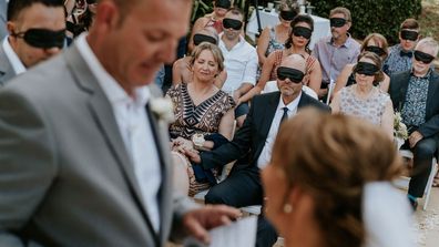 Wedding guests have donned blindfolds so they could experience a blind bride’s wedding alongside Steph Agnew.