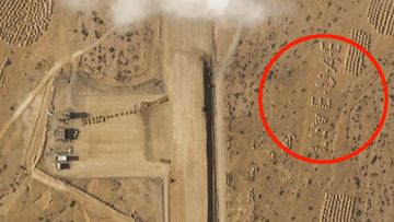 Airstrip being built on a Yemeni island during ongoing war, with 'I LOVE UAE' next to it
