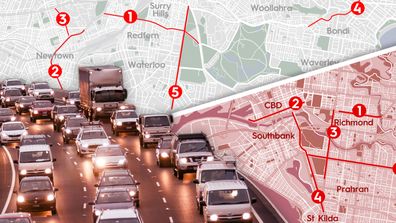 Top 5 worst congested roads in Sydney and Melbourne