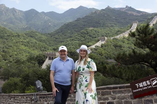 Prime Minister Anthony Albanese and his fiancée Jodie Haydon visit the Great Wall of China at Badaling near Beijing, China on July 16, 2025. Photo: Dominic Lorrimer