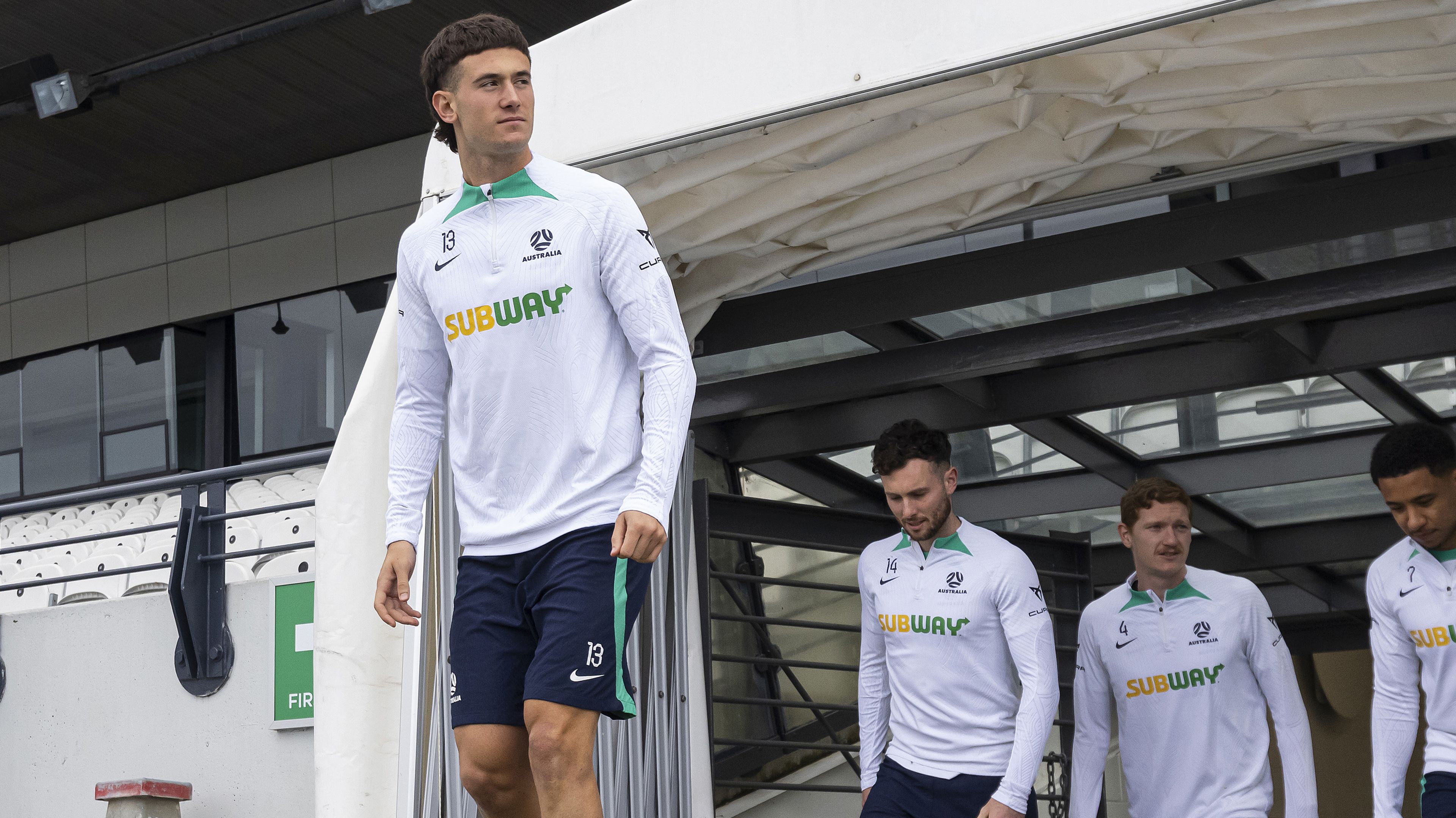 Alessandro Circati walks out during a Socceroos training session last year.