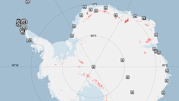 &#x27;Treasure map&#x27; to find meteorites in Antarctica. Also indicates the Antarctic research stations (as listed by COMNAP, https://www.comnap.aq/). 