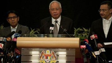 Malaysian PM Najib Razak speaks at a press conference in Kuala Lumpur.