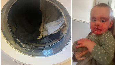 Freak accident where washing machine shatters on toddler. 