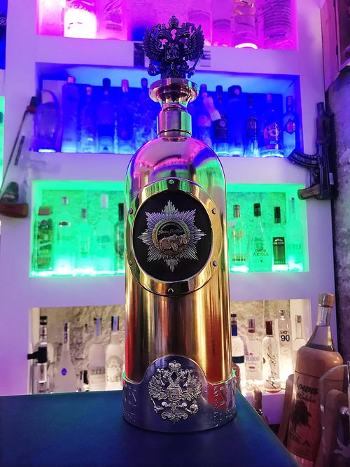 This is a photo of the bottle of Russo-Baltique vodka which was stolen from the Cafe 33 bar in Copenhagen. (AAP)