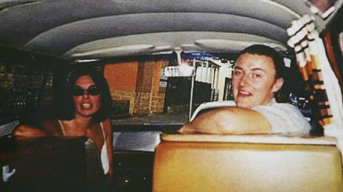 An undated photo of English backpacker Peter Falconio (right) and his girlfriend Joanne Lees as they sit in their van. (Getty)