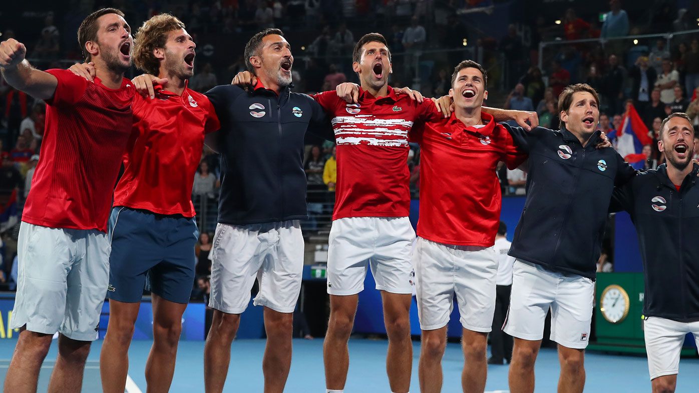 Team Serbia celebrate after winning the ATP Cup 