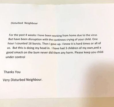 Queensland mother sent note from neighbour
