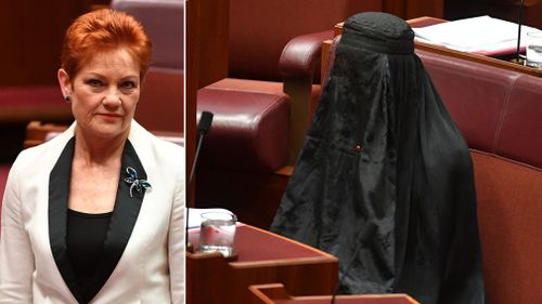 The One Nation leader questioned the wearing of hats in the federal upper house as well as facial coverings.
